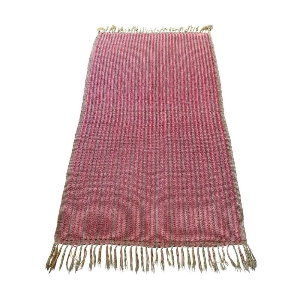 Vintage Hand Woven Rag Rug Pink Throw Scatter Kitchen Bathroom Hallway Rug/Mat